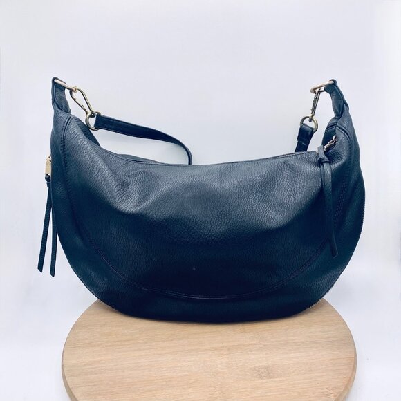 Anthropologie Crossbody Purse Womens XL Black Leather Hobo Messenger Bag - Picture 4 of 12